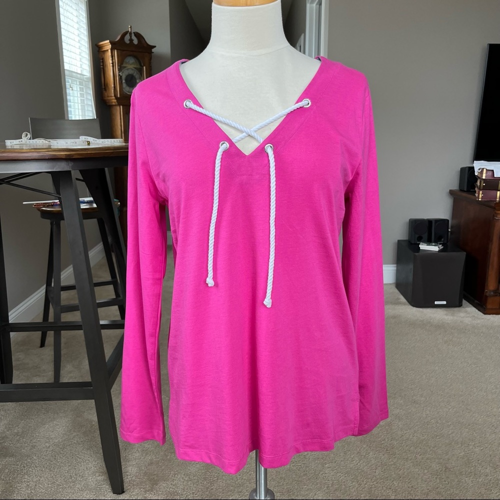 NWT Nautica Top White Rope Laced Front Coastal Beach Pool Large - Picture 2 of 9